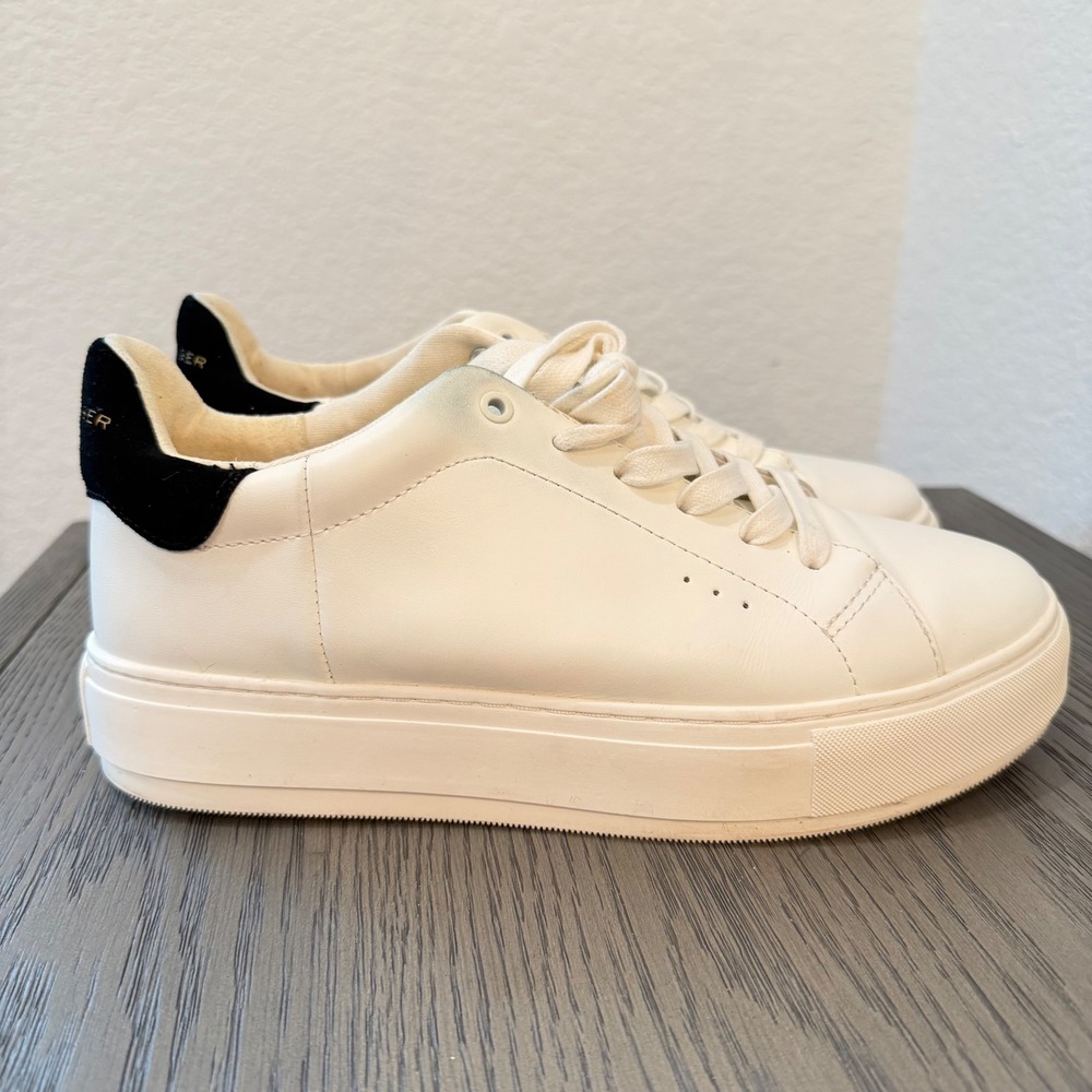 Kurt Geiger London White Leather‎ Platform Sneakers Black Heel Tab Womens 42